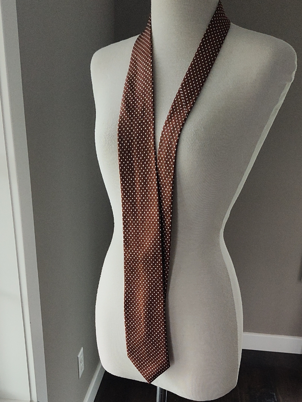 Jos. A. Bank Silk Chestnut Brown Tie with White Microdots